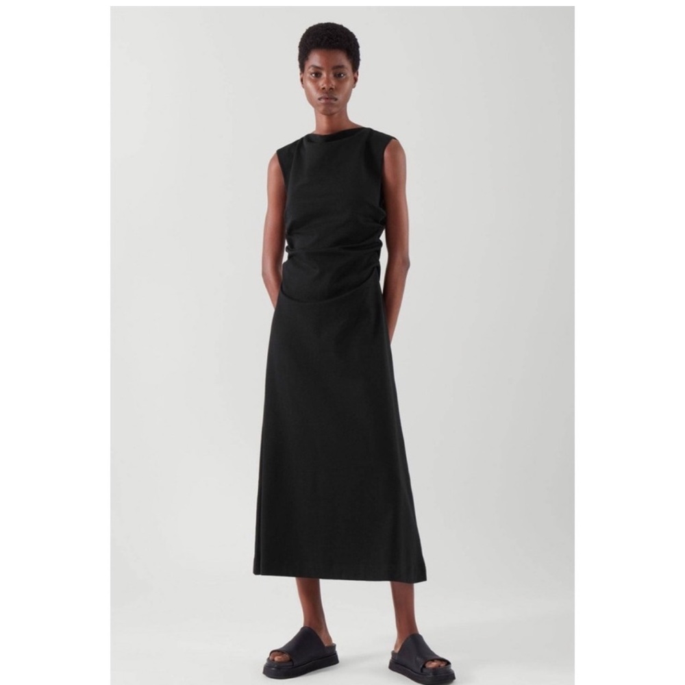 COS Gathered Rached Black Dress